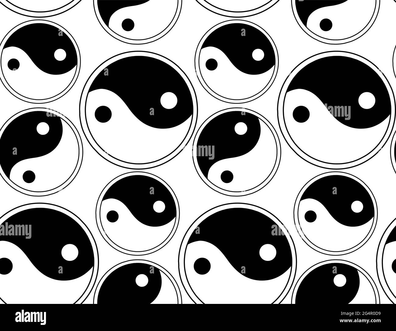 Seamless pattern with black silhouette of Yin yang on white bacground ...