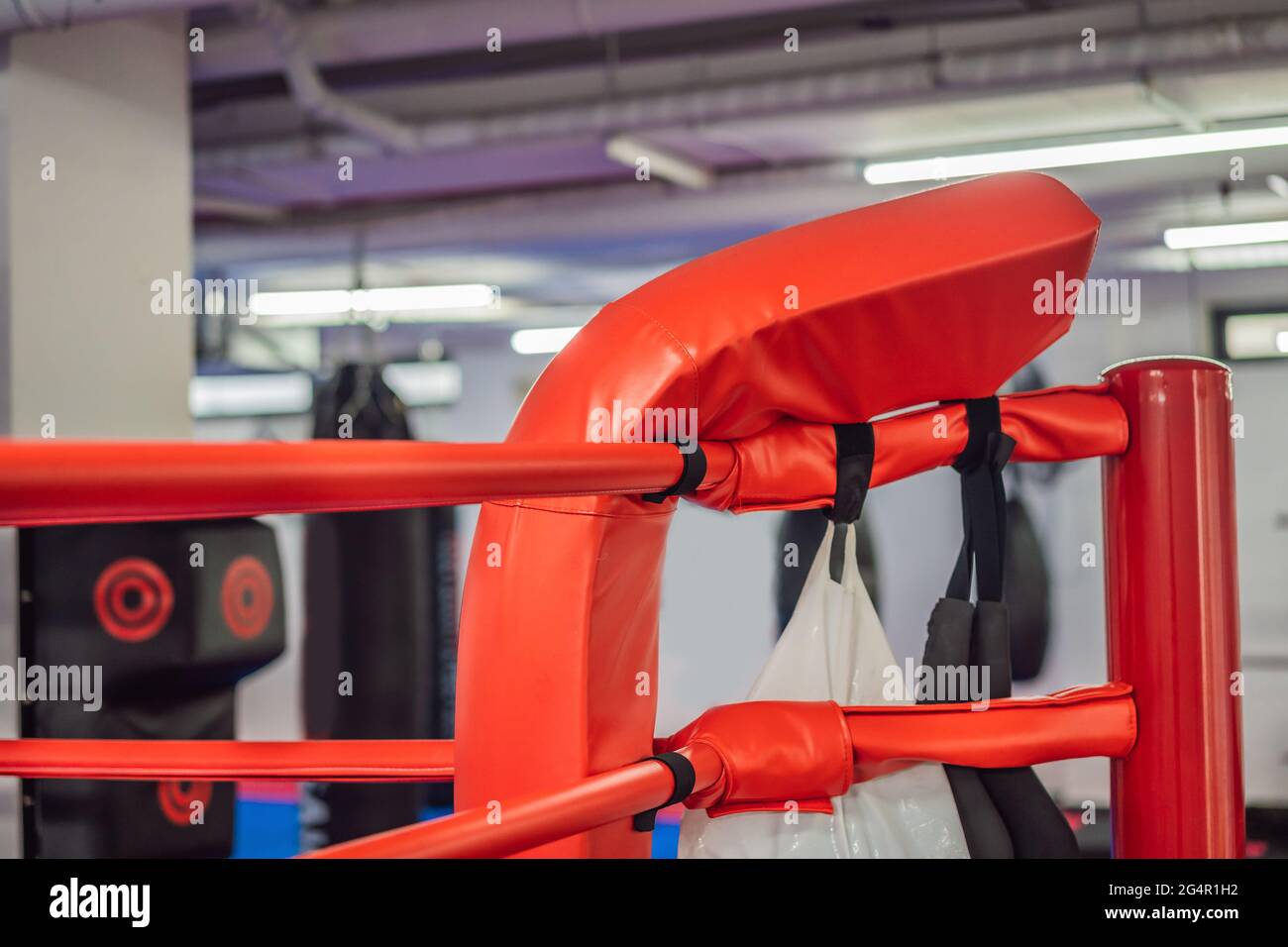 boxing equipment on the ropes of a boxing ring Stock Photo Alamy