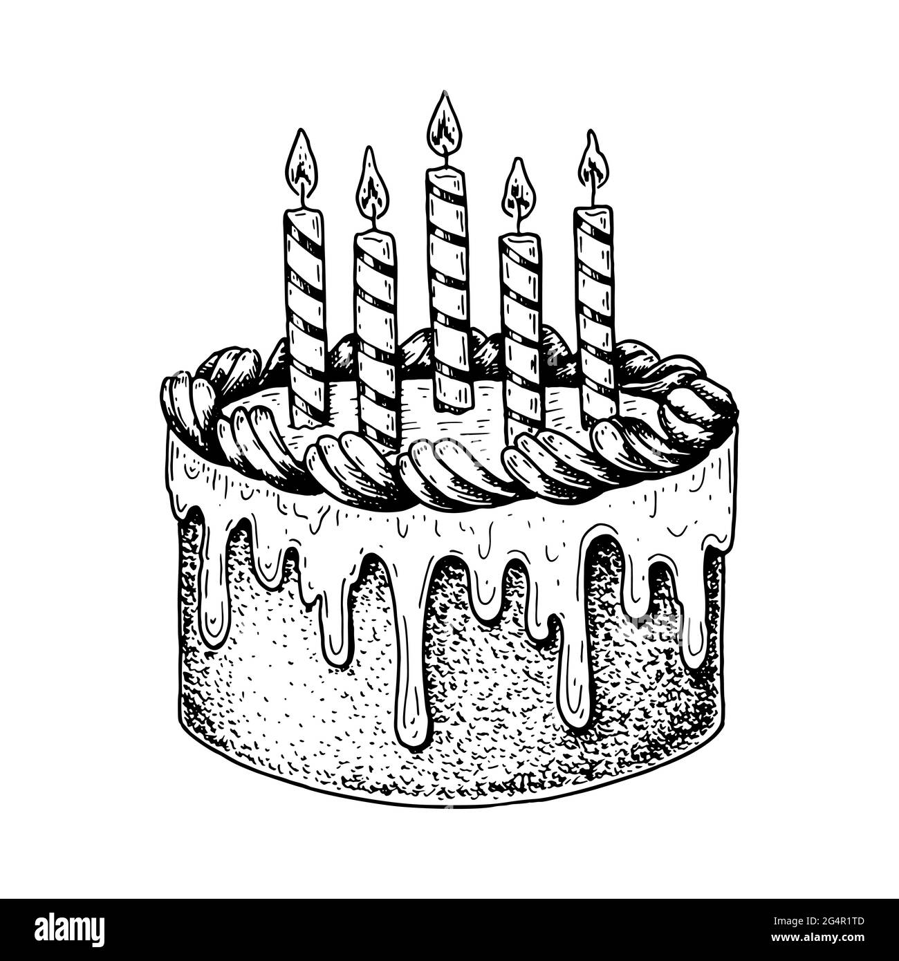 Birthday cake illustration Black and White Stock Photos & Images ...