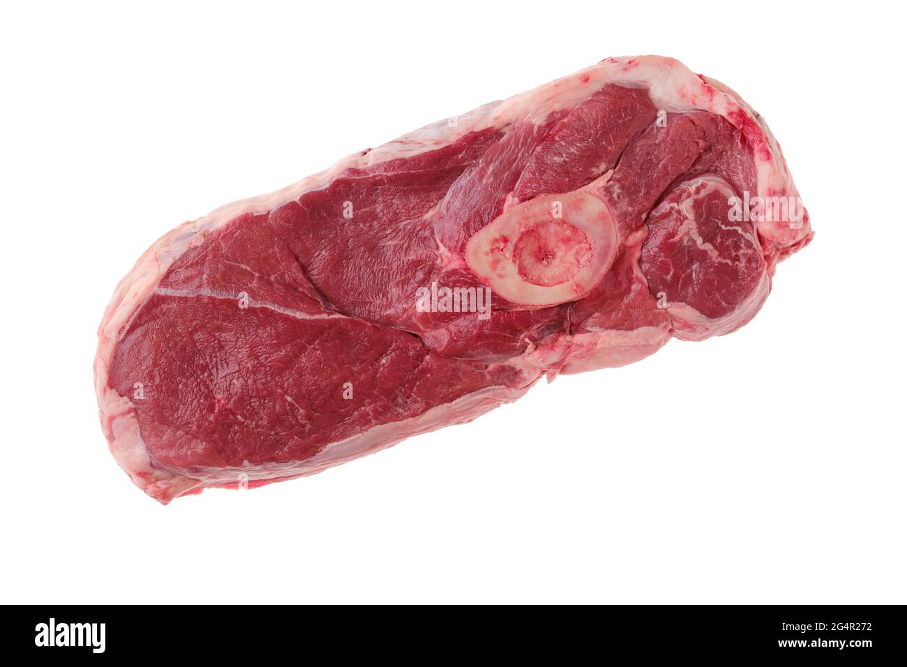 Overhead view of raw chuck eye steak isolated on white background Stock Photo