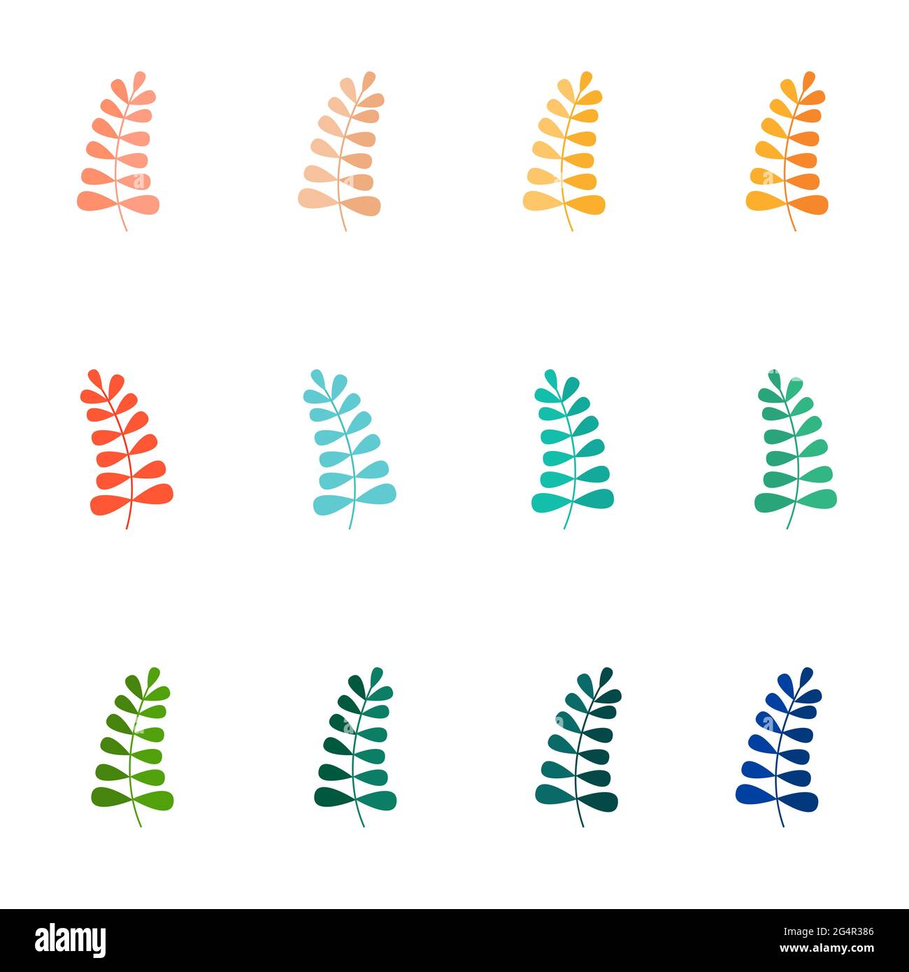 Set of Summer tropical leaves isolated on white background. Vector ...