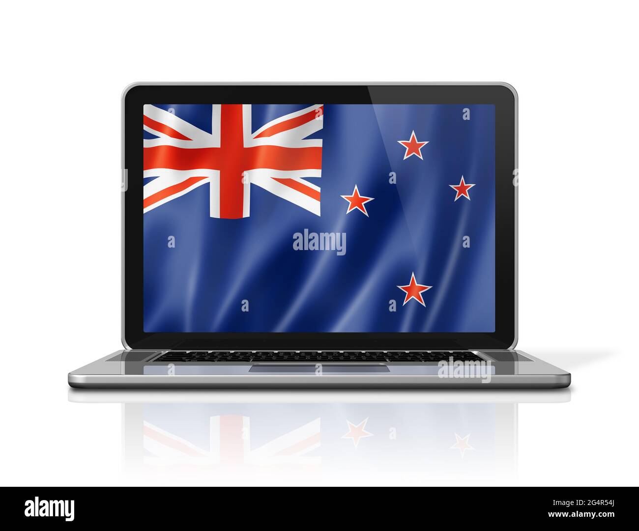 New Zealand flag on laptop screen isolated on white. 3D illustration