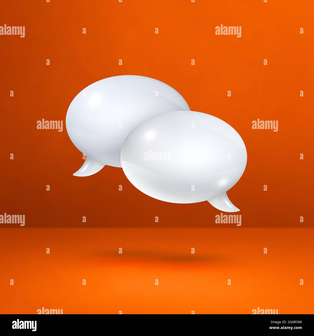 3D white speech bubbles isolated on orange square background Stock ...