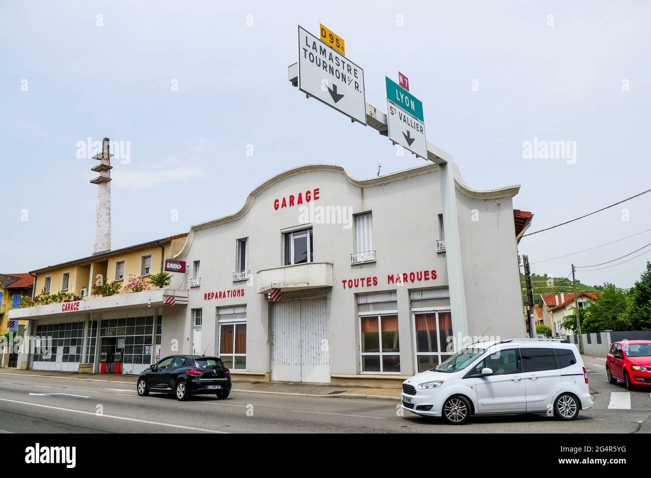 Vintage Gas station located along former RN7, Mythic road of French