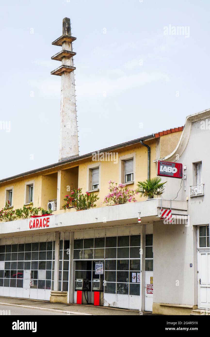 Vintage Gas station located along former RN7, Mythic road of French