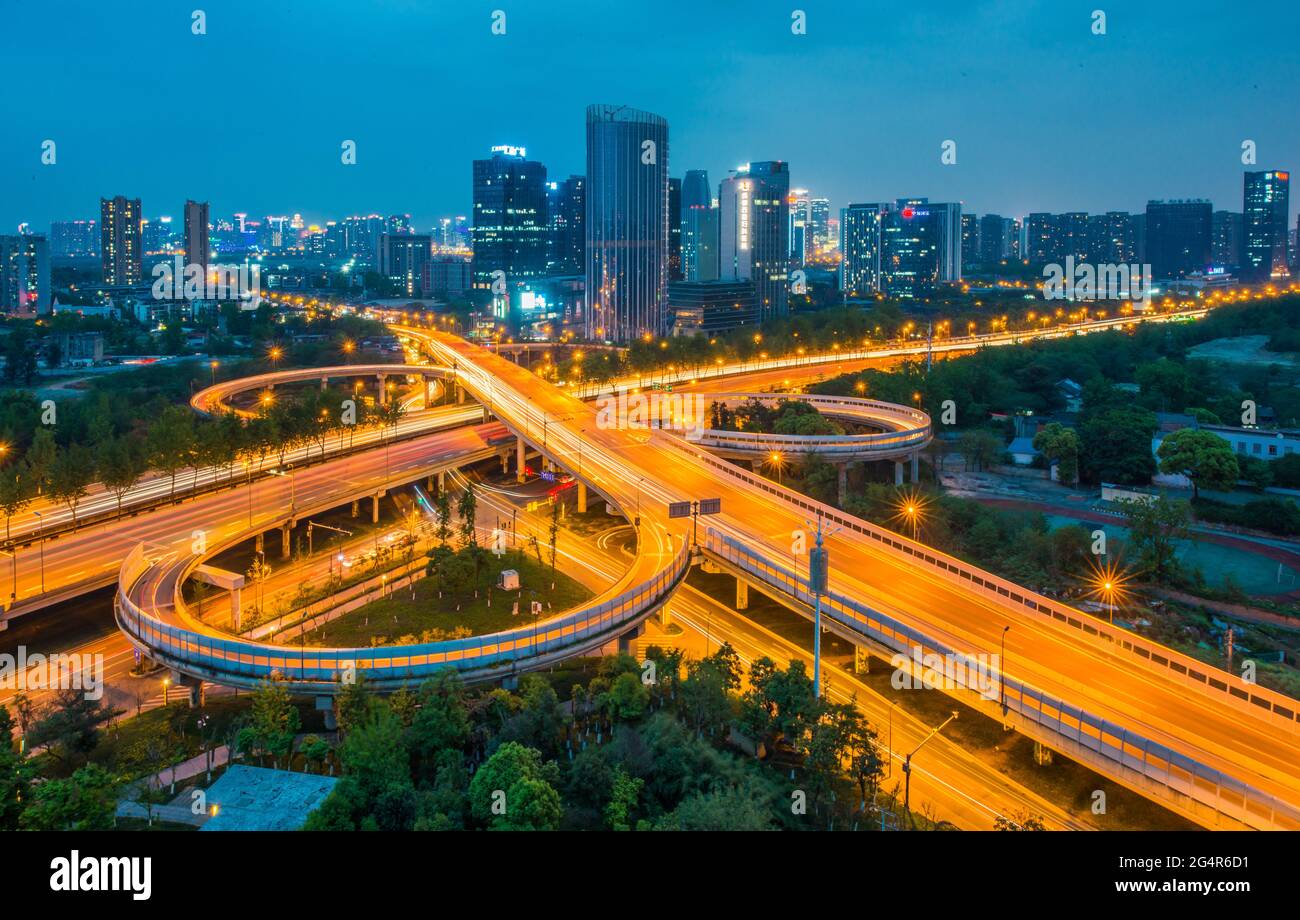 Chengdu coloured glaze overpass landscape Stock Photo