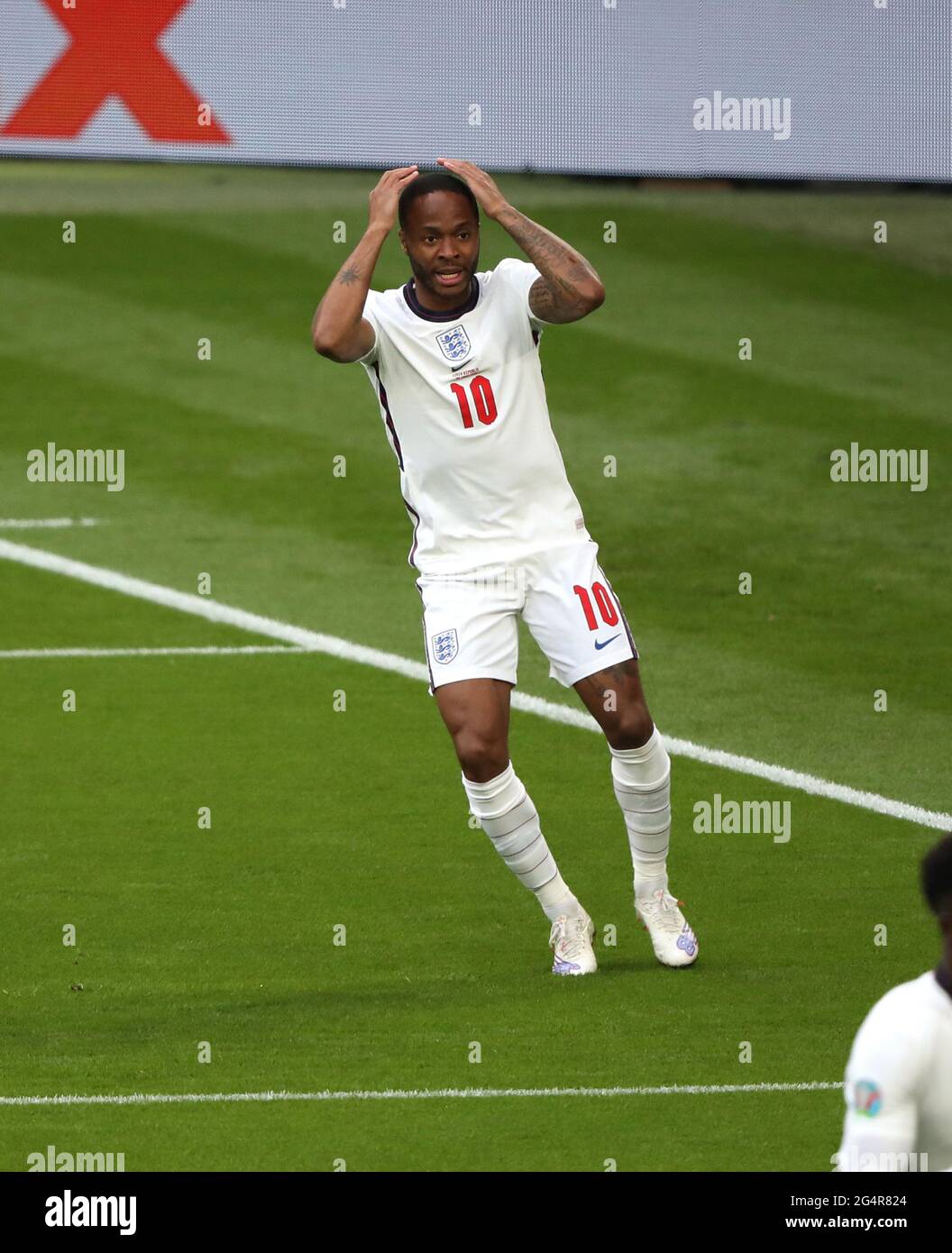 London, UK. 22nd June, 2021. Raheem Sterling (E) Rues A Missed Chance ...