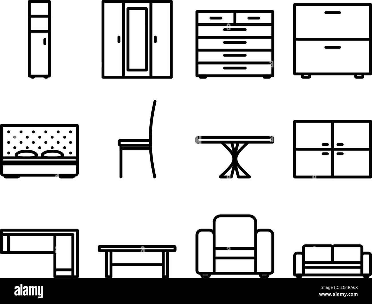 Furniture Icon Set. Bold outline design with editable stroke width