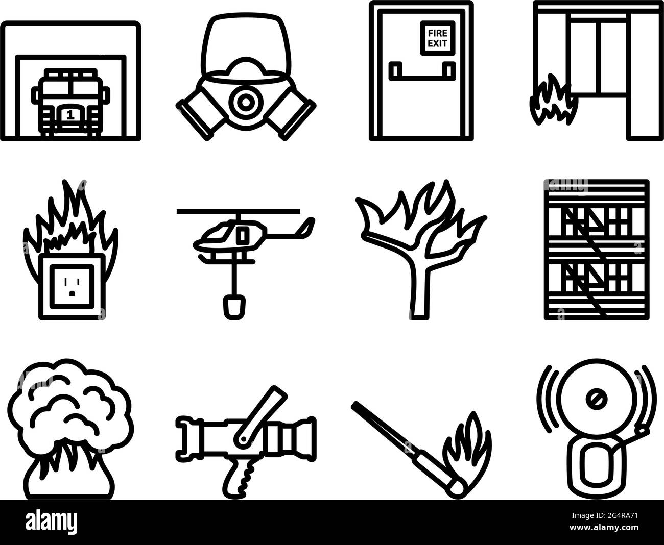 Fire Icon Set. Bold outline design with editable stroke width. Vector Illustration. Stock Vector