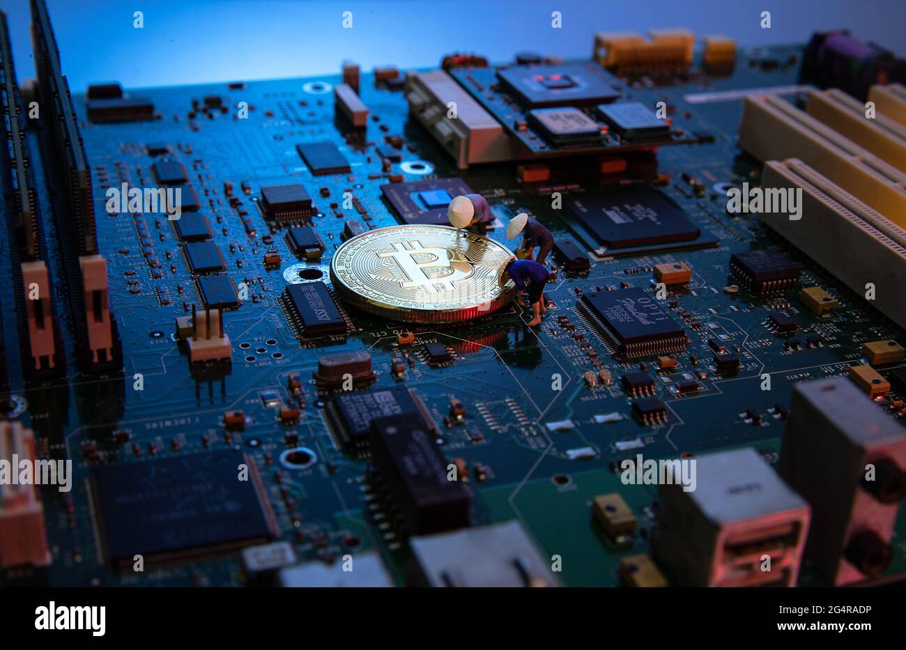 Busy workers ideas on printed circuit boards Stock Photo