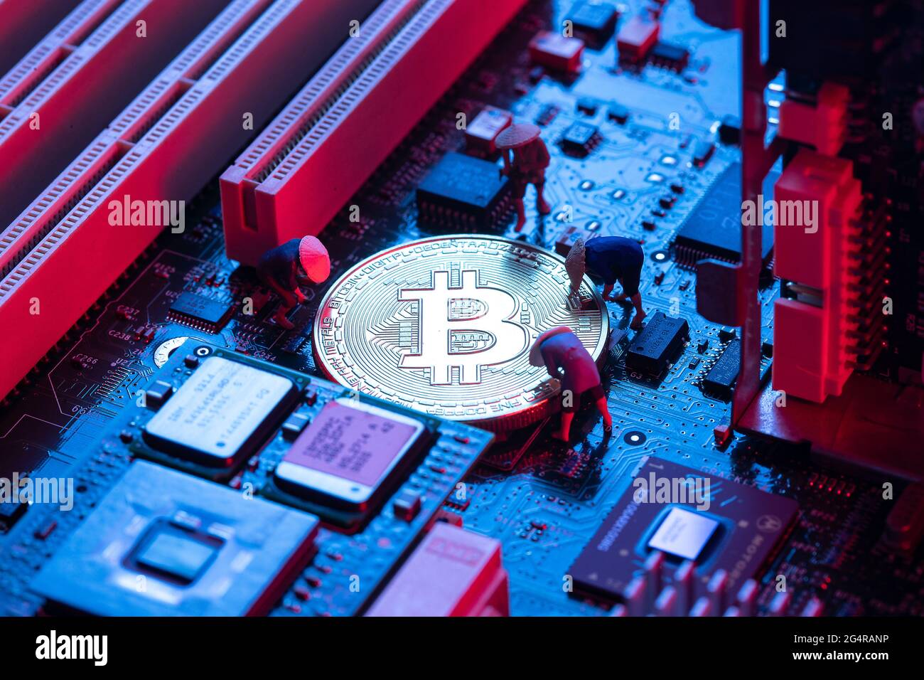 Busy workers ideas on printed circuit boards Stock Photo