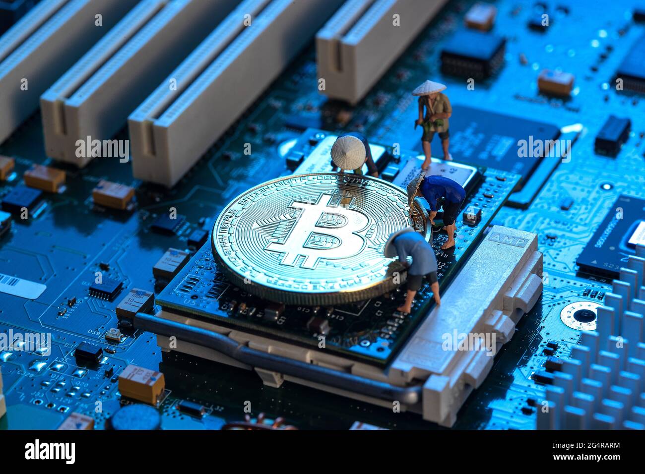 Busy workers ideas on printed circuit boards Stock Photo