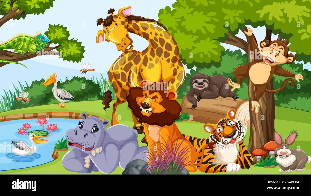 Wild animals in the jungle illustration Stock Vector Image & Art - Alamy