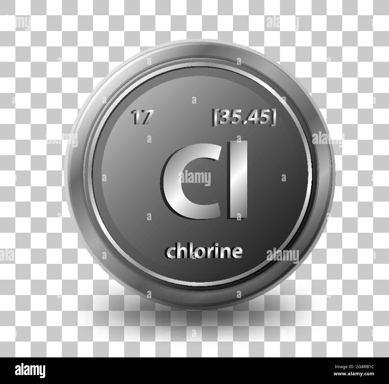 Chlorine chemical element. Chemical symbol with atomic number and