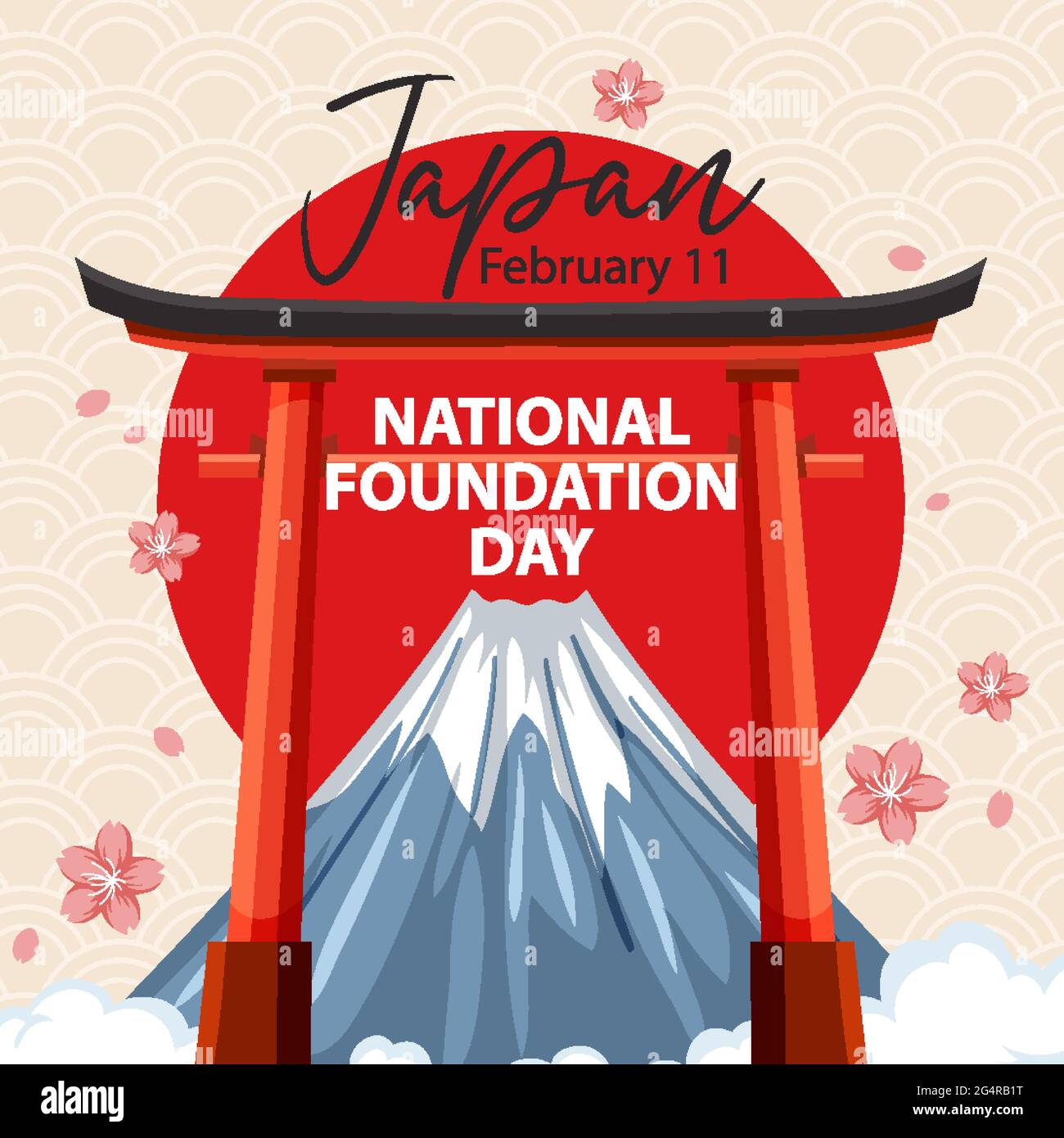 Japan's National Foundation Day banner with Mount Fuji and Torii Gate