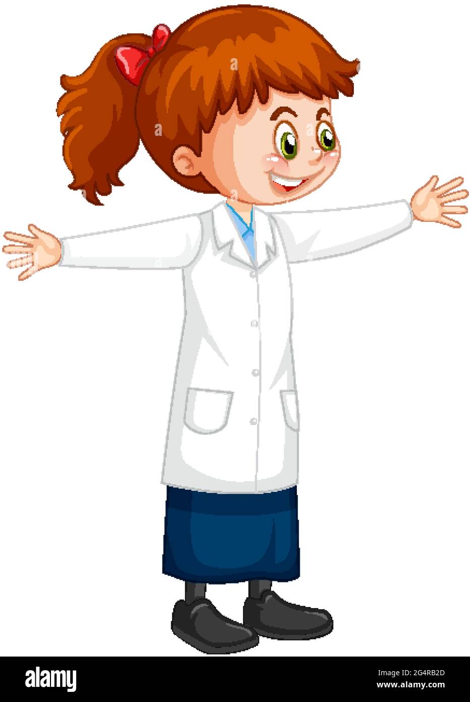 Cute girl cartoon character wearing science lab coat illustration Stock