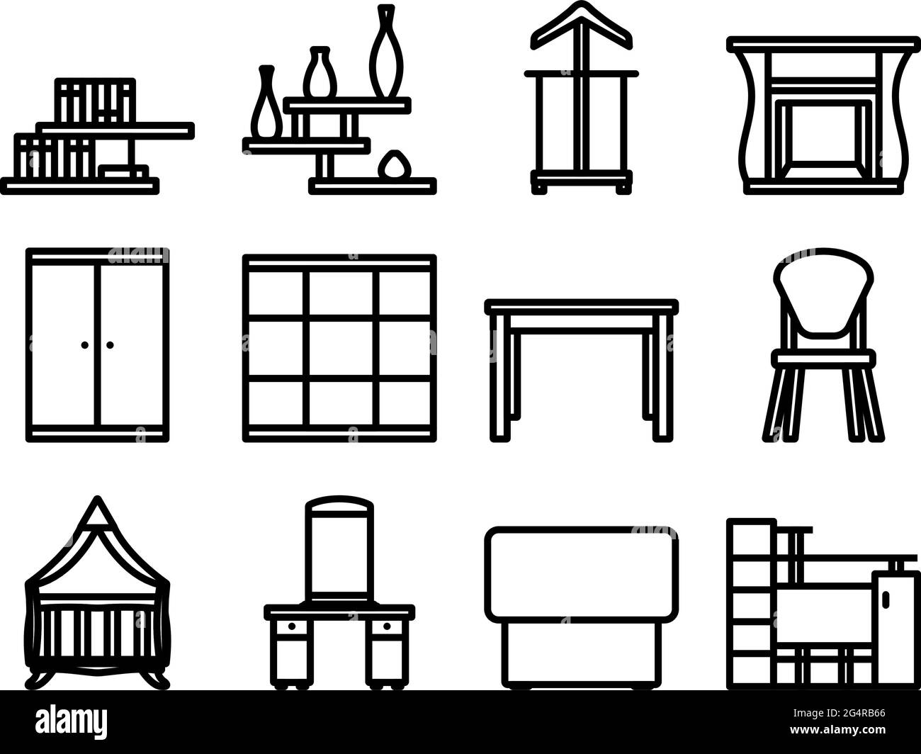 Furniture Icon Set. Bold outline design with editable stroke width