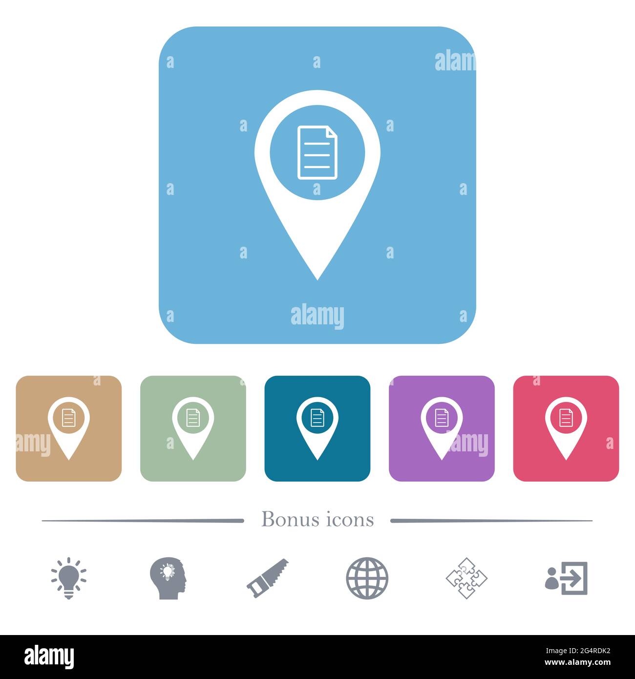 GPS map location details white flat icons on color rounded square ...