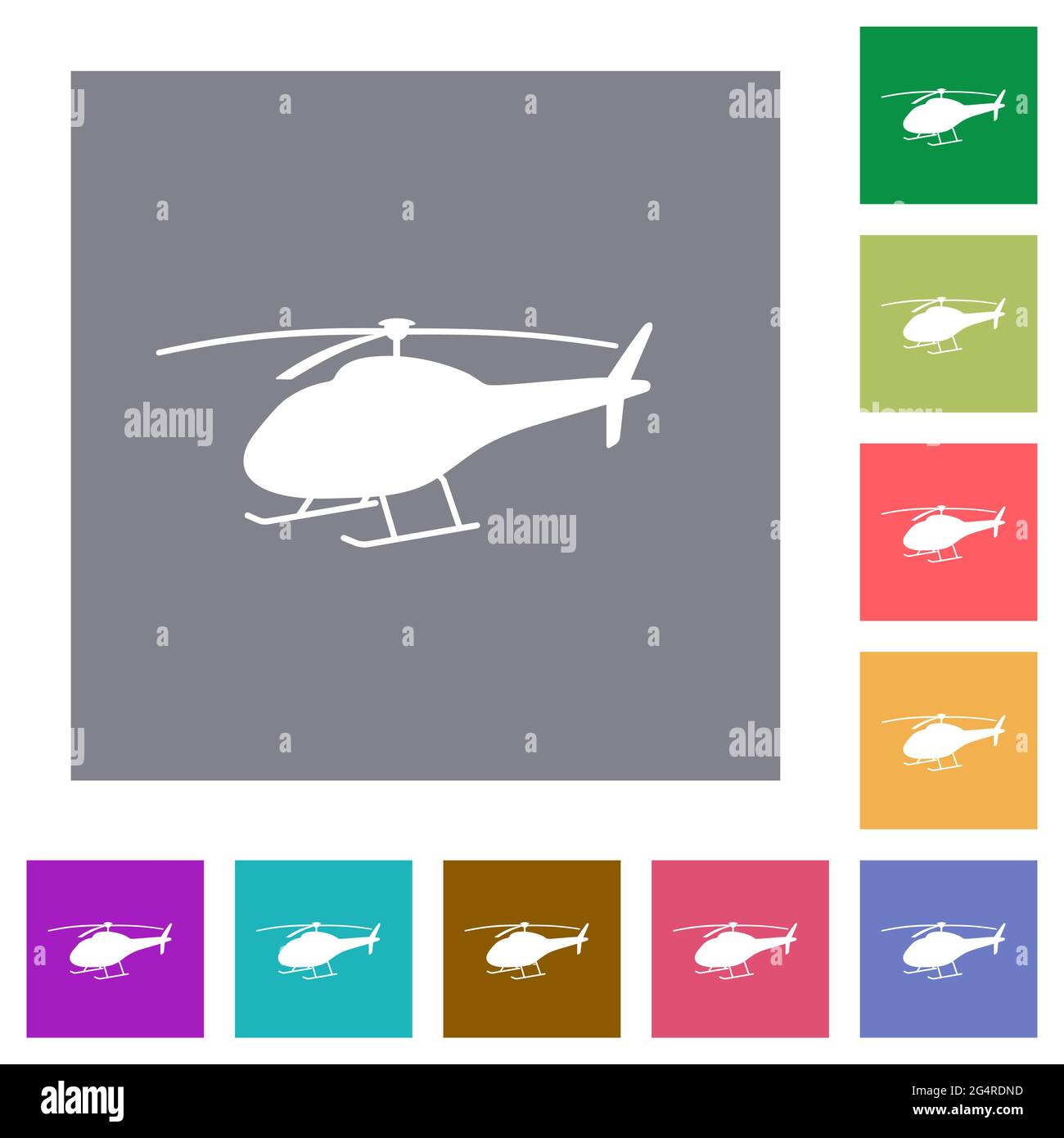 Helicopter silhouette flat icons on simple color square backgrounds Stock Vector