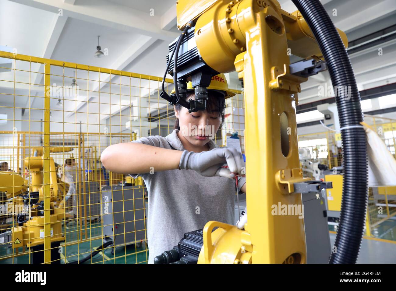 June 23, 2021, Haian, Haian, China: On June 22, 2021, the staff of Jiangsu  Turing Intelligent Robot Co., Ltd. installed and debugged welding robots in  the workshop. Turing Intelligent Robot, located in