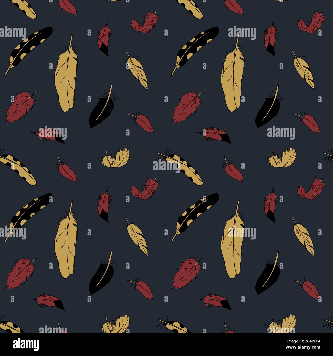 Seamless pattern with hand drawn doodle boho feathers. Bohemian texture. Stock Vector