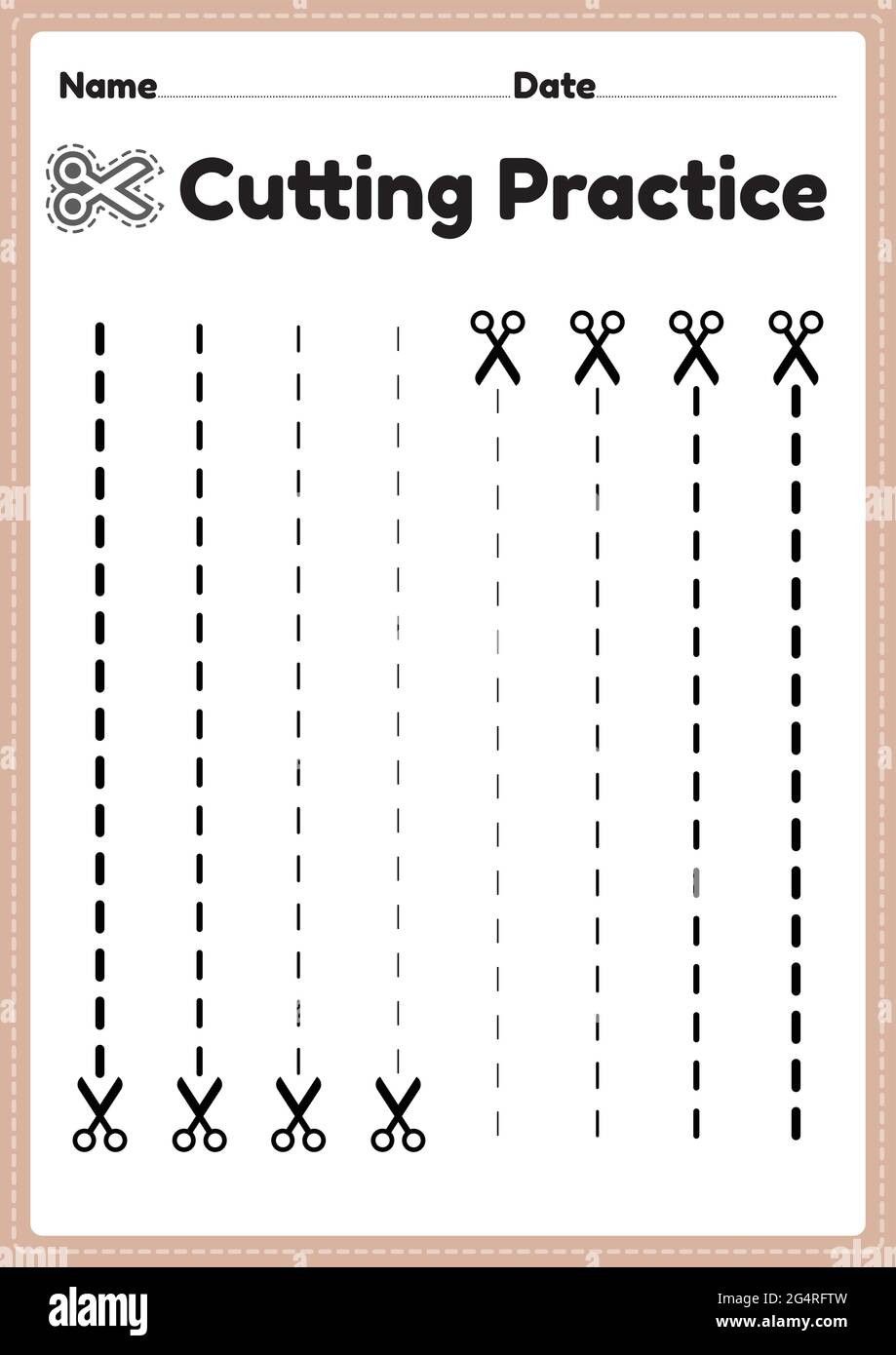Cutting practice for kindergarten and preschool for kids to cut the