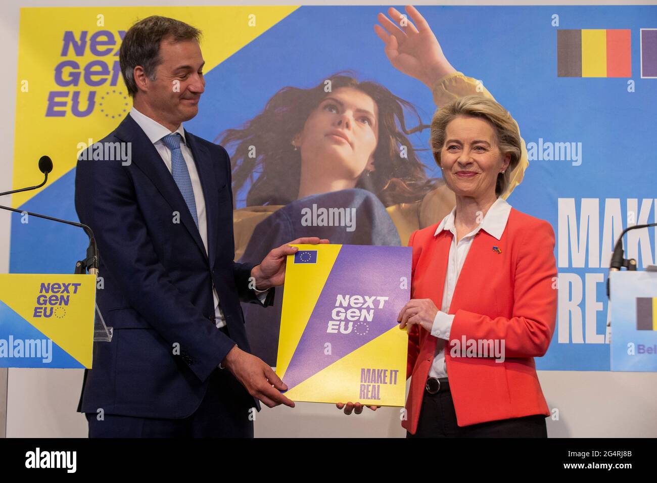 Prime Minister Alexander De Croo and European Commission President Ursula Von der Leyen pictured during a visit of the European Commission Chairwoman Stock Photo