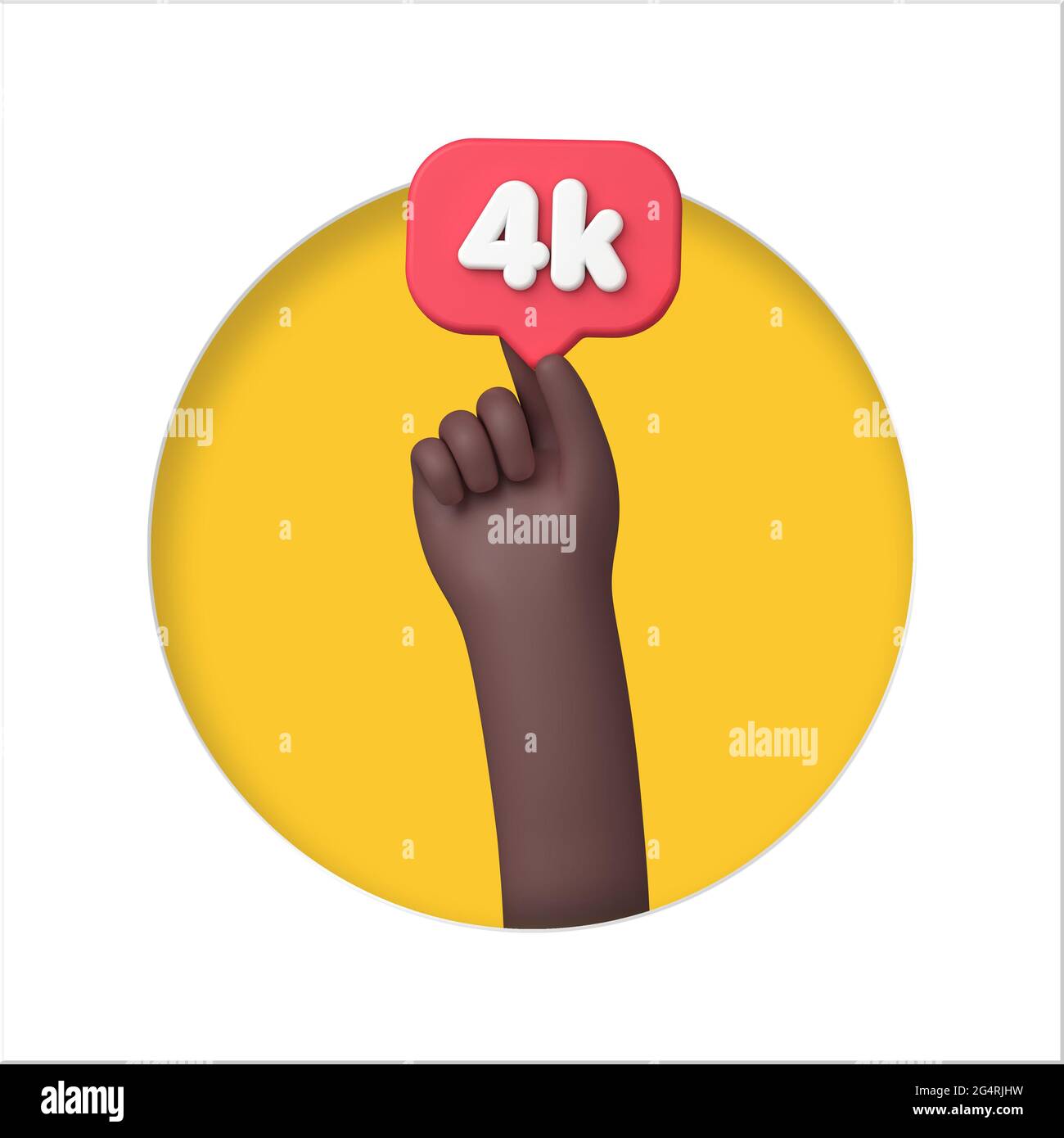 Hand with a 4k social media followers banner. 3D Rendering Stock Photo