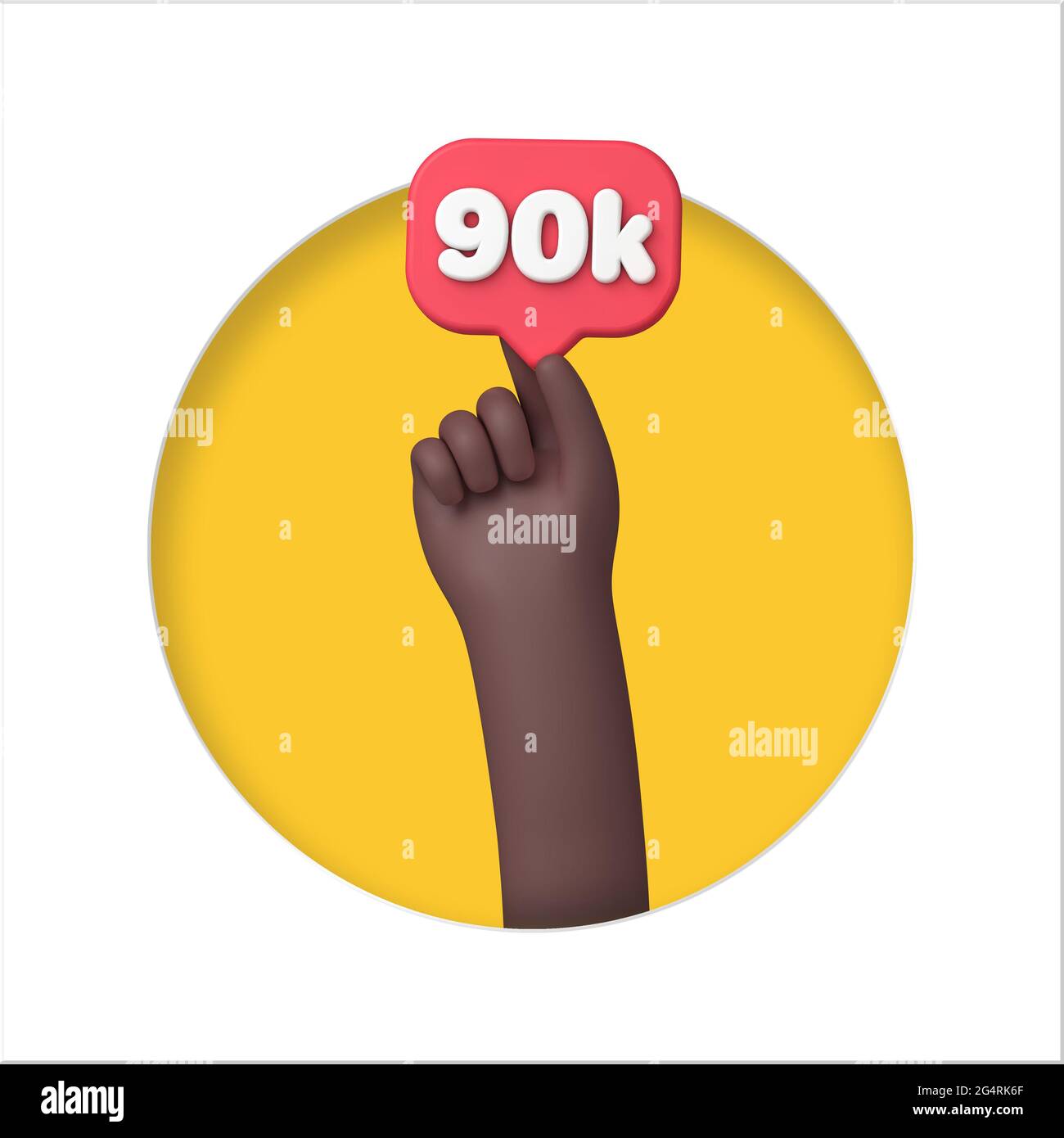 Hand with a 90k social media followers banner. 3D Rendering Stock Photo ...