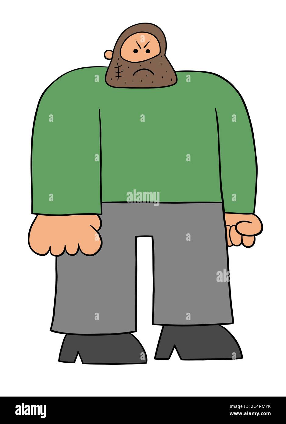 Cartoon criminal, angry bad guy, vector illustration. Colored and black