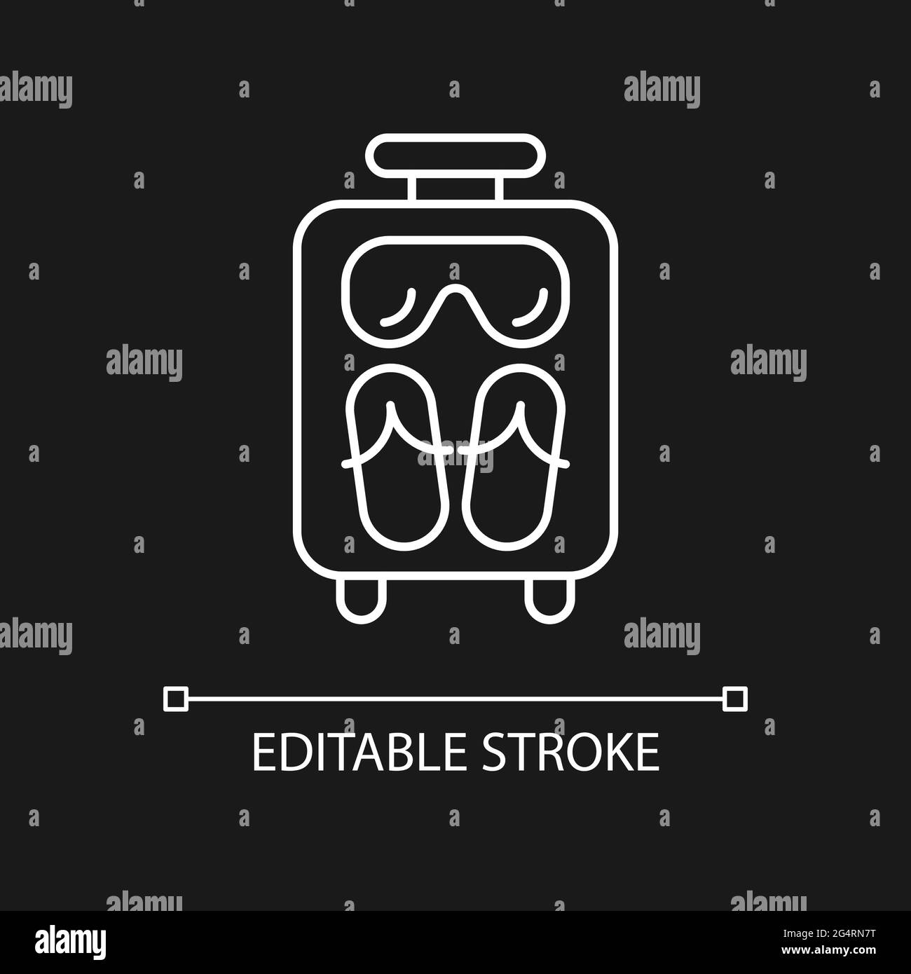 Open suitcase for summer vacation white linear icon for dark theme ...