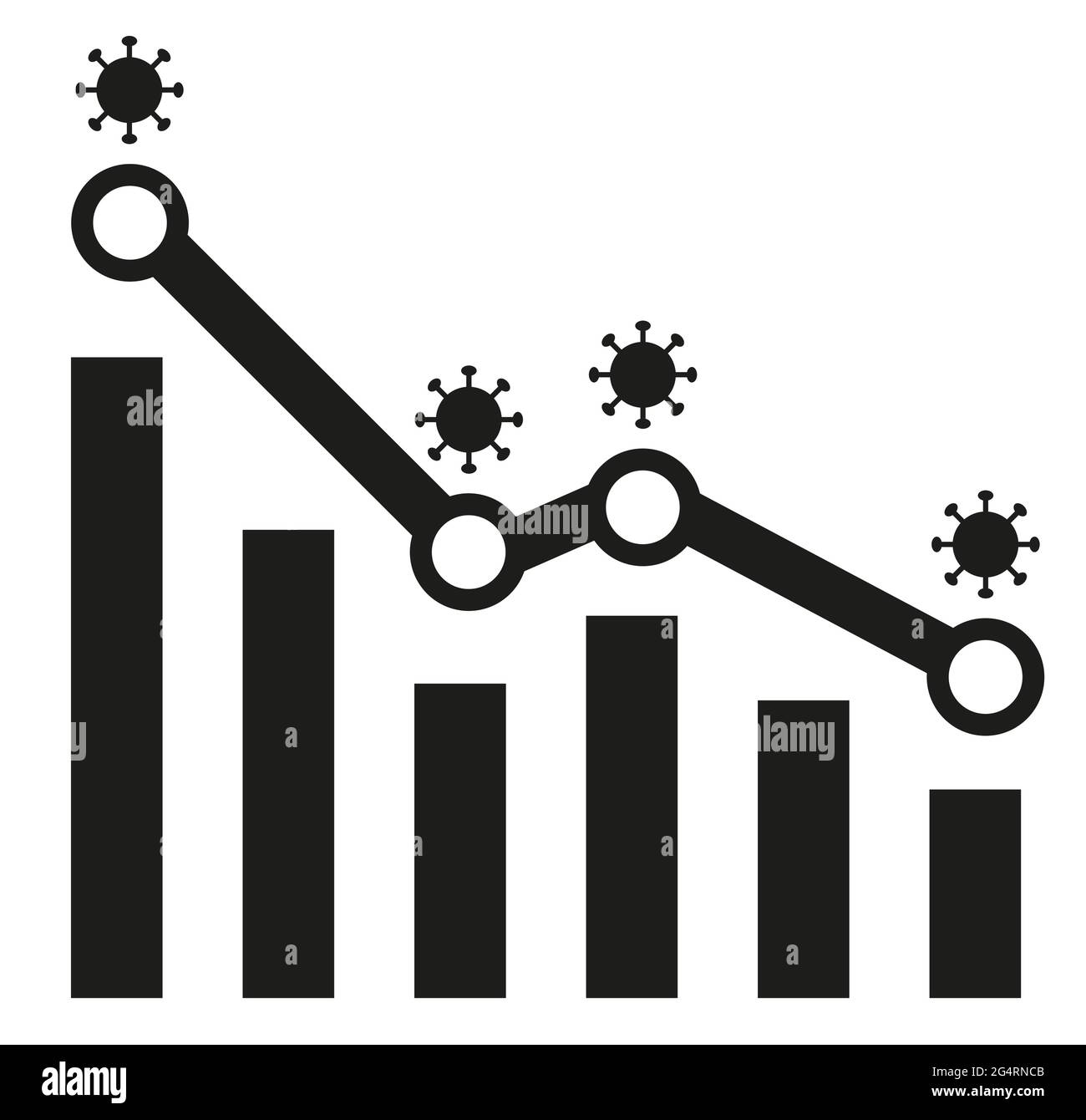 Graph with covid decrease report. Diagram with coronavirus recession and bankruptcy progress. Vector illustration Stock Vector