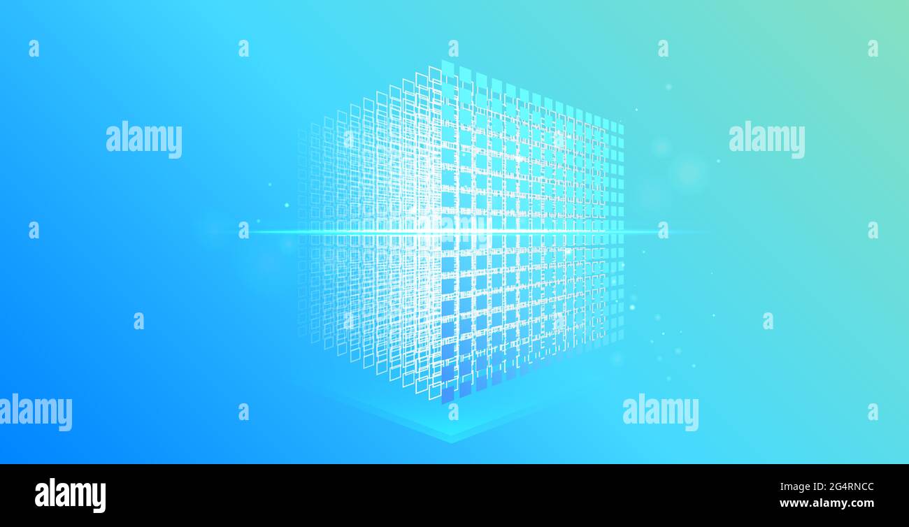 Digital cube. Block chain network with blocks. Mining blockchain concept. Crypto currency abstract background. Stock Vector
