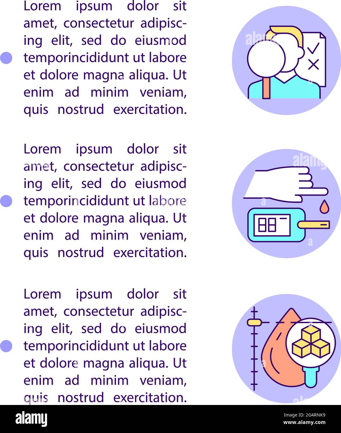Diagnosing diabetes concept line icons with text Stock Vector