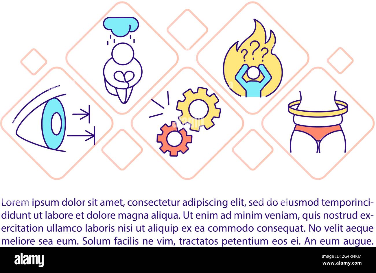 Diabetes concept line icons with text Stock Vector