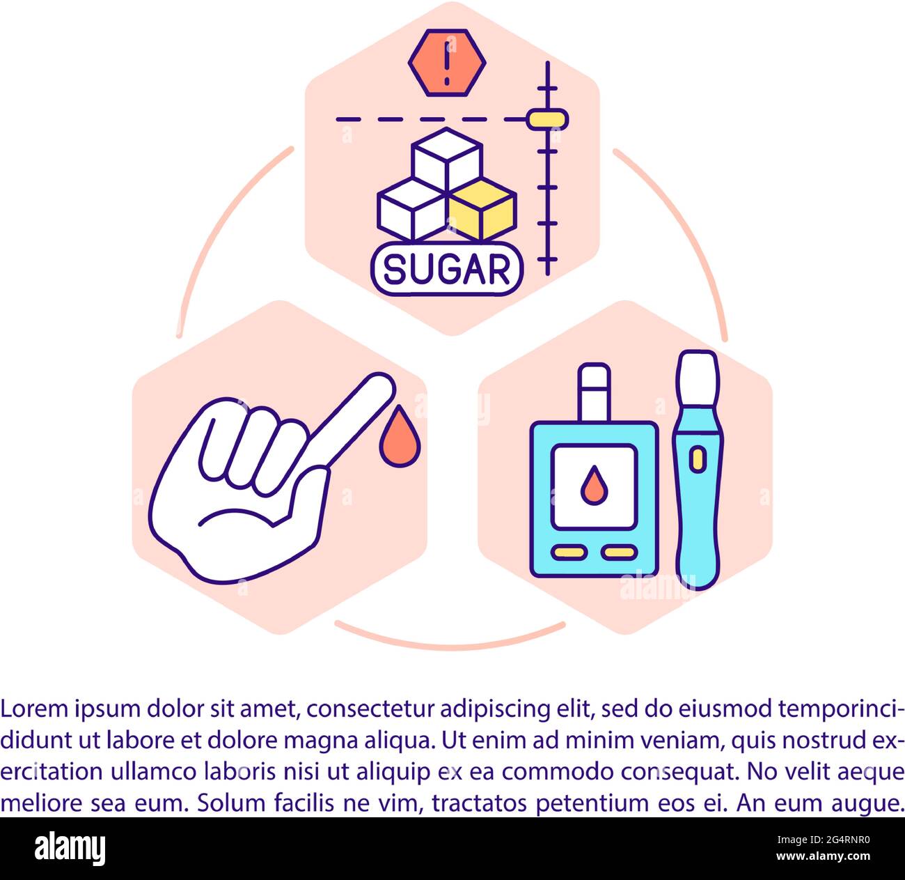 Diabetes concept line icons with text Stock Vector