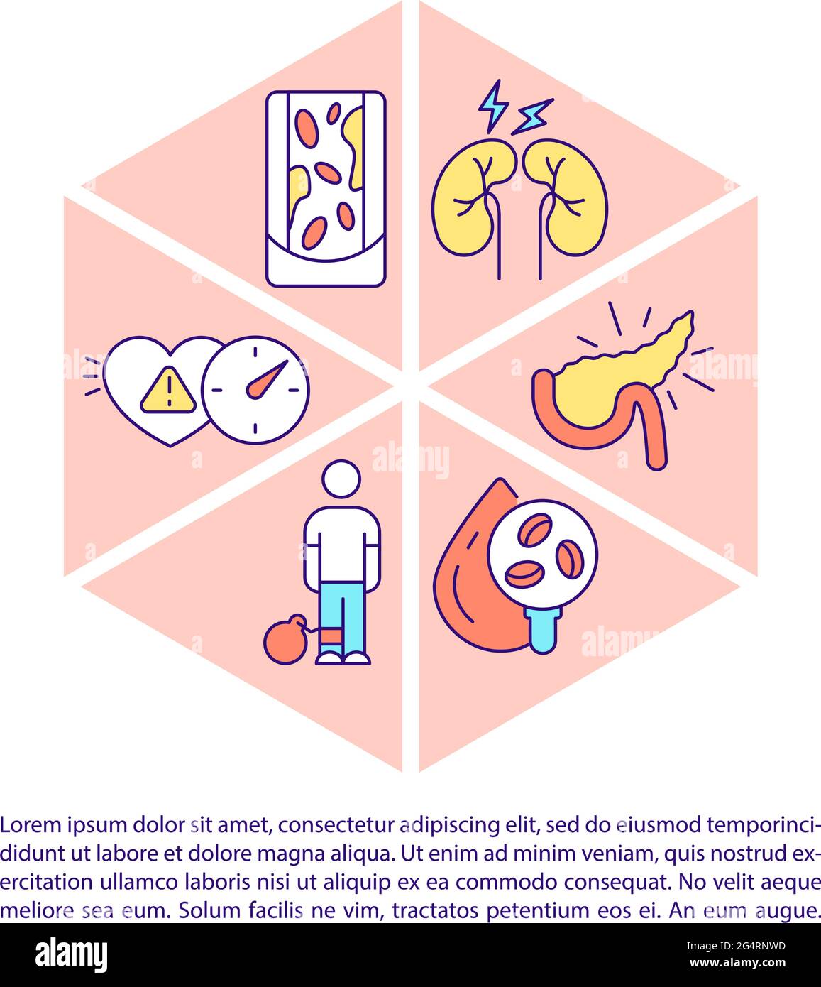 Diabetes concept line icons with text Stock Vector
