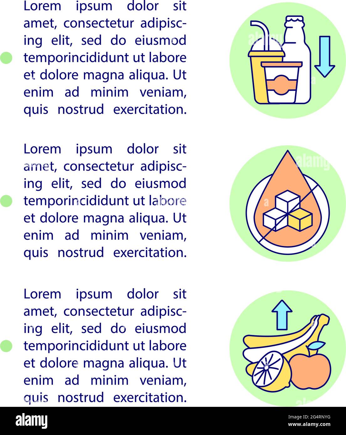 Cutting down on sugar tips concept line icons with text Stock Vector