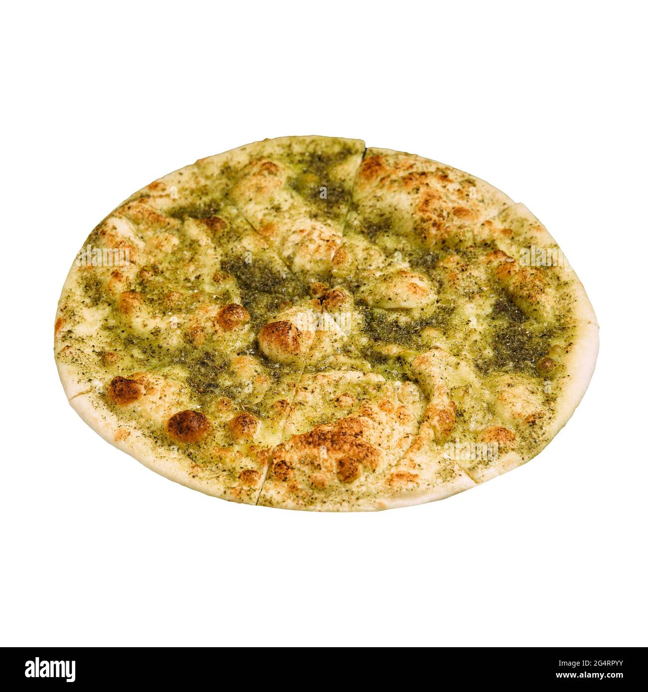 Isolated italian focaccia pizza with pesto Stock Photo Alamy