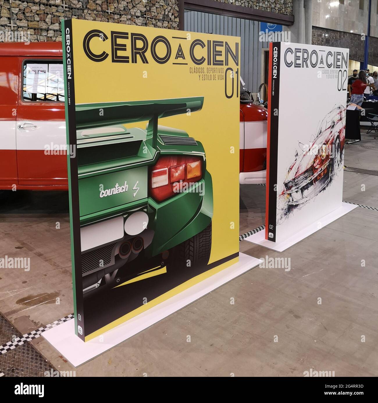 Spanish car magazine 'Cero a Cien. 'Retro Malaga 2021, Andalusia, Spain. Stock Photo