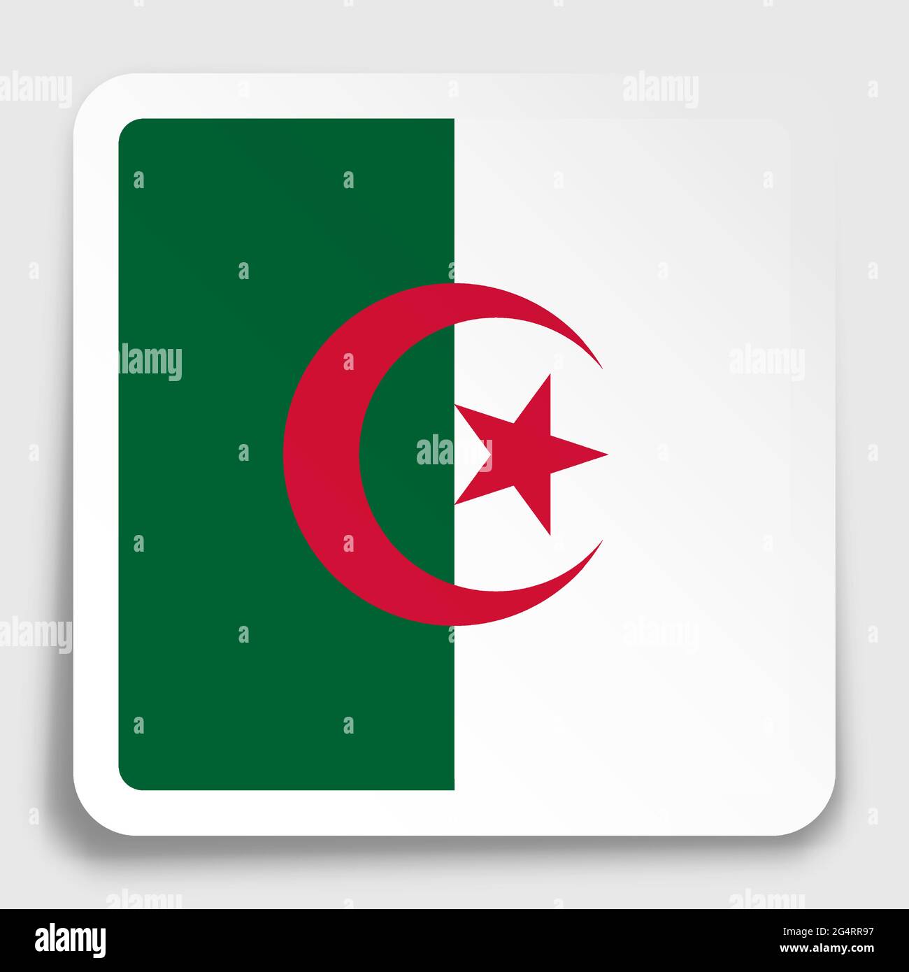 Algeria flag icon on paper square sticker with shadow. Button for mobile application or web. Vector Stock Vector