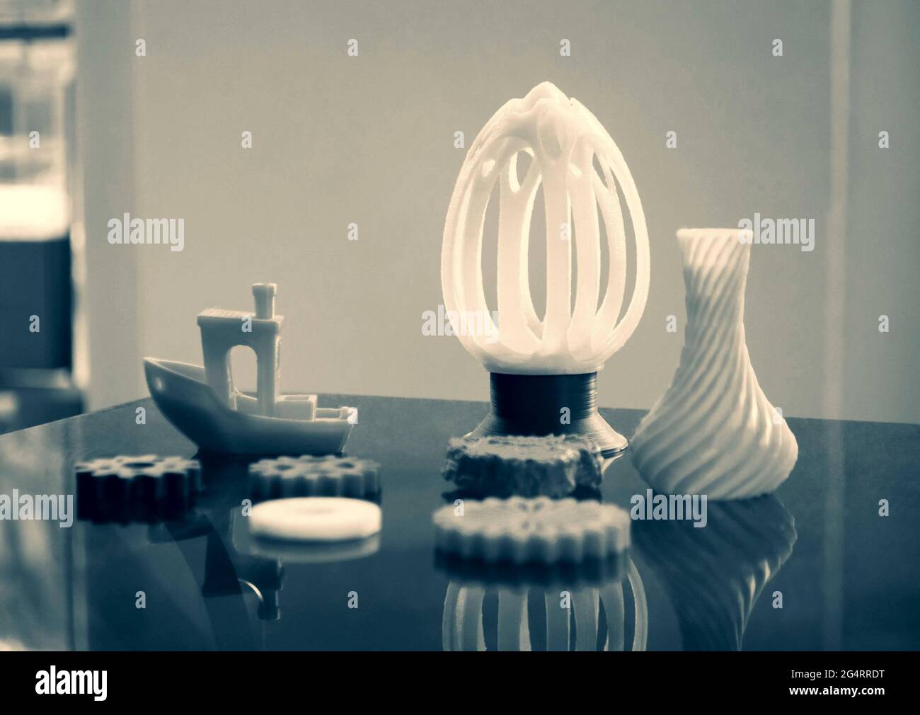 Abstract models printed by 3d printer close-up. Stock Photo