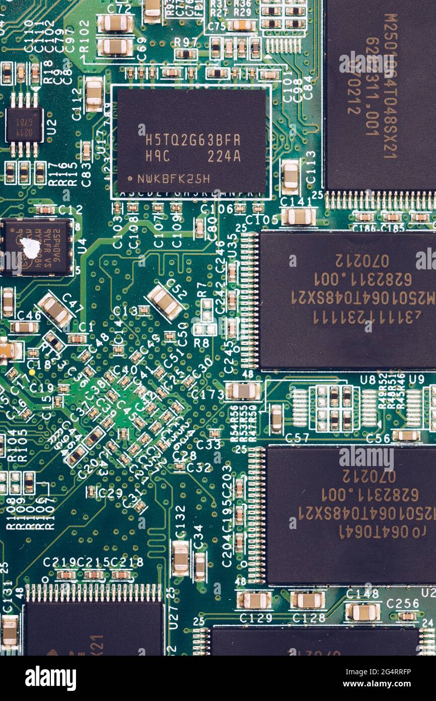 Electronic circuit board close up. Electronic computer hardware