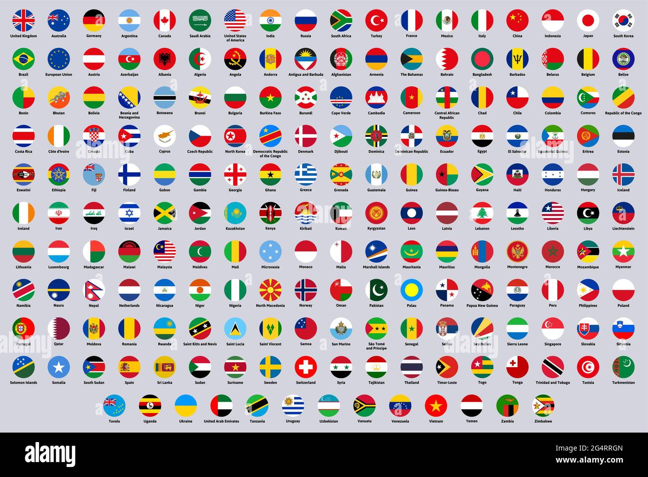 World national round flags. Europe, america and asia countries flags, rounded national symbols vector illustration set. World countries emblems Stock Vector