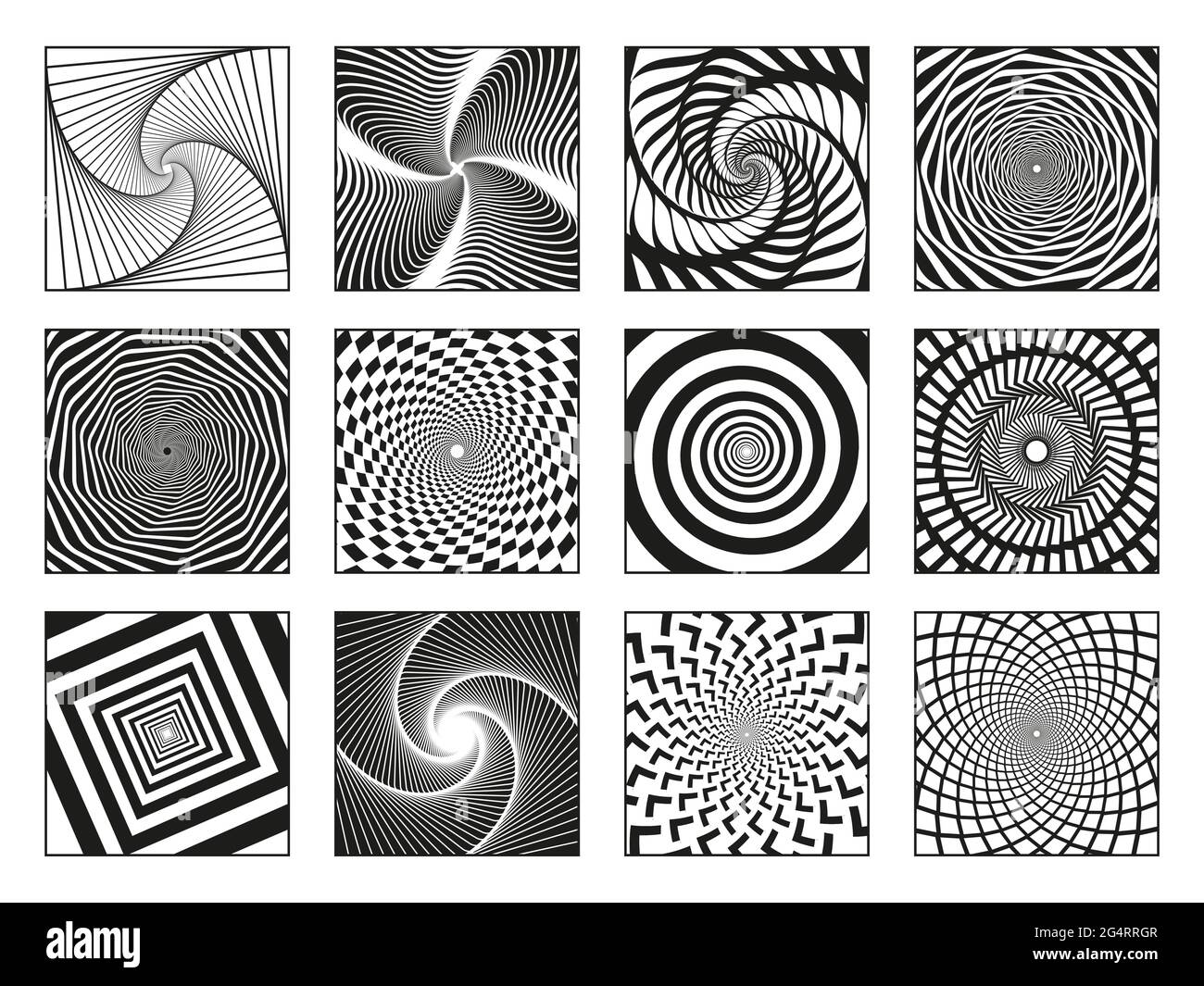 Hypnotic spirals. Vortex motion hypnotise spirals, rotating motion spiral elements vector illustration set. Abstract hypnotic spirals Stock Vector