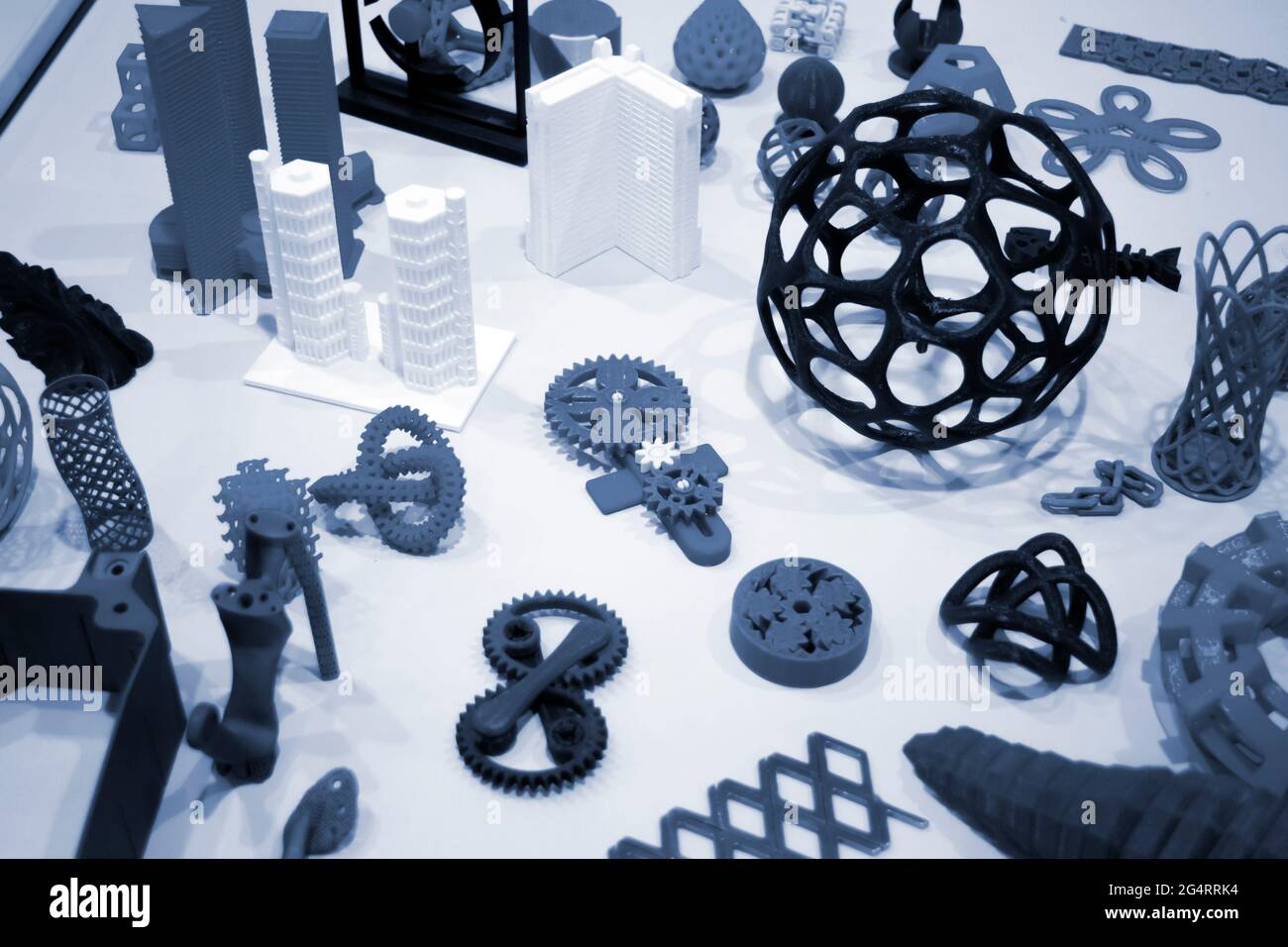 Abstract models printed by 3d printer close-up. Stock Photo