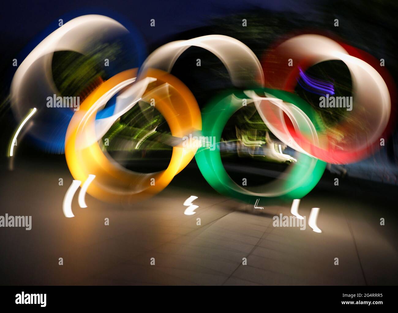 The Olympic Rings monument is seen outside the Japan Olympic Committee