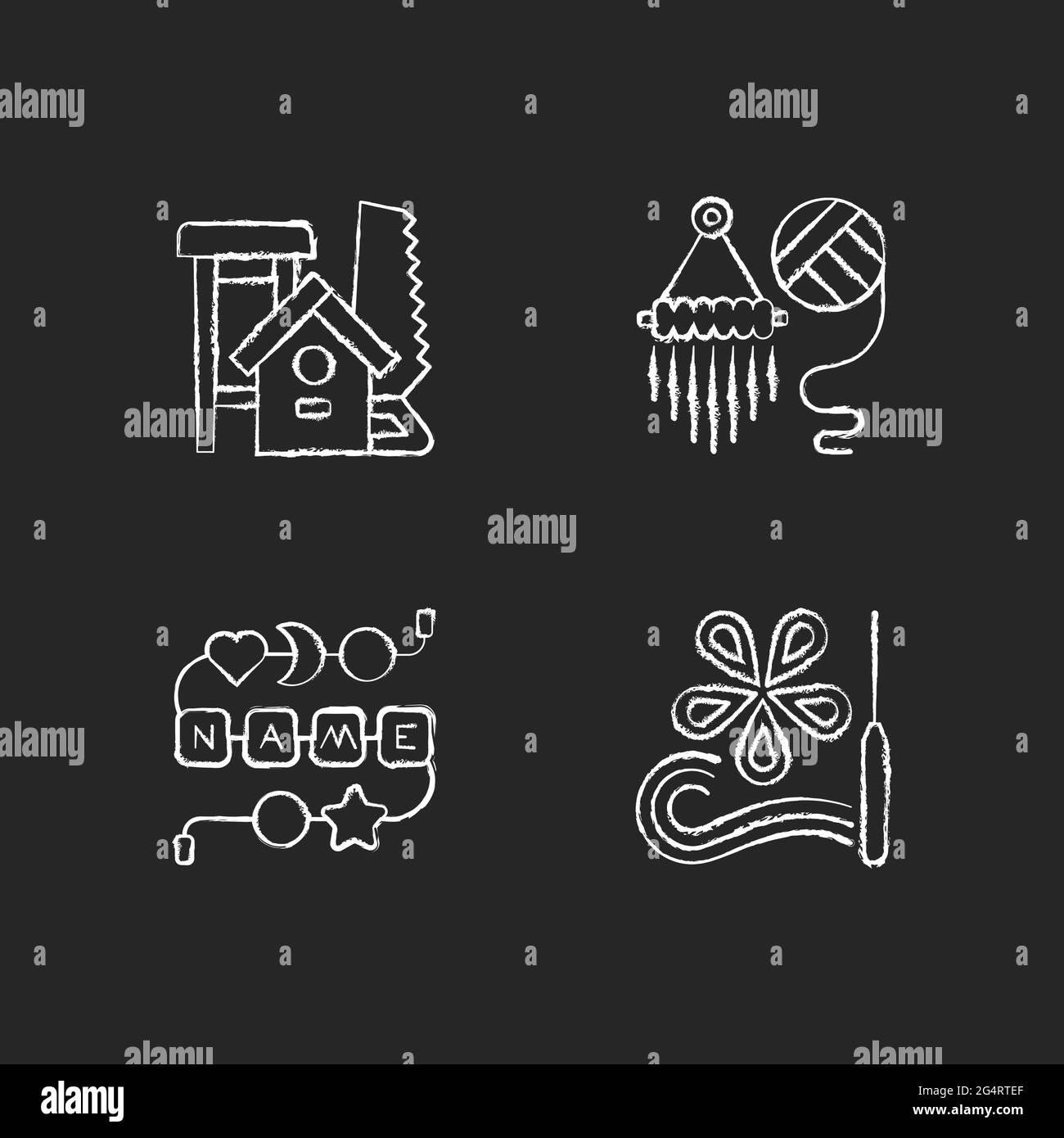 Creative activities chalk white icons set on dark background Stock Vector