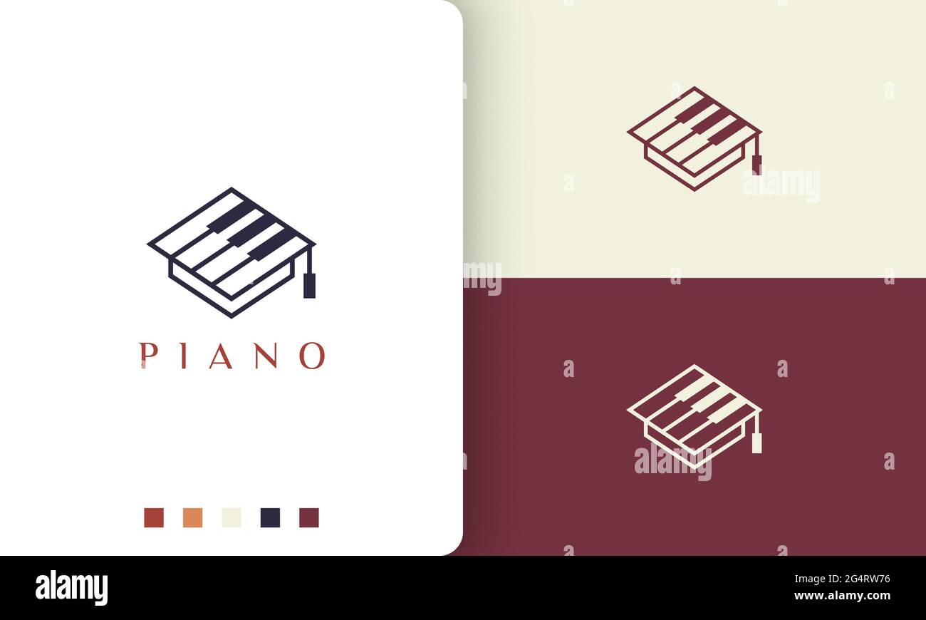 simple and modern piano school academy logo or icon Stock Vector
