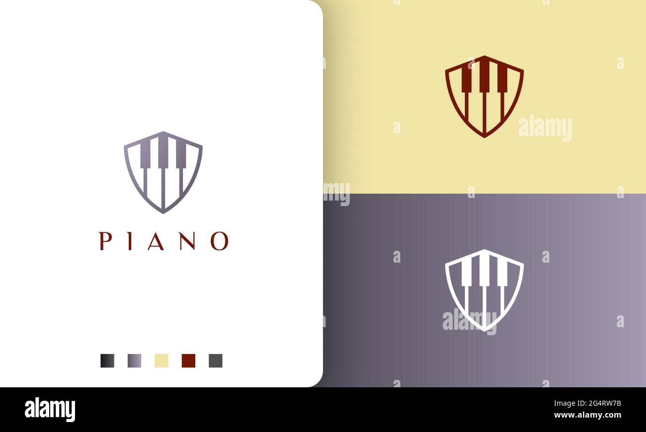 shield piano logo or icon in a simple and modern style Stock Vector